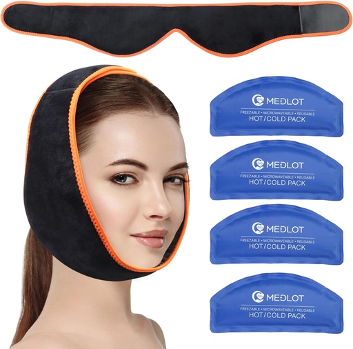 [BRSRMZIBBB6QIG3J] Face Ice Pack Wrap for TMJ, Wisdom Teeth, with 4 Reusable Hot Cold Therapy Gel Packs, Pain Relief for Chin, Head, Jaw, Oral and Facial Surgery, Dental Implants