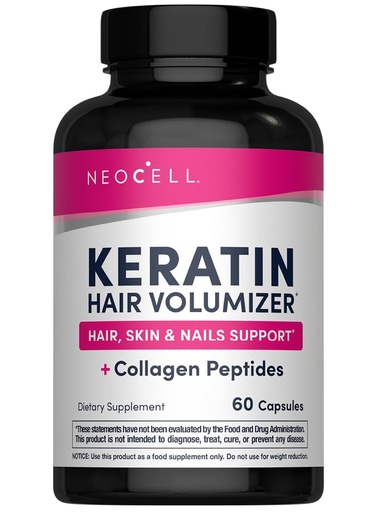 [BRSWIEDRPJ4BEADO] NeoCell Keratin Hair Volumizer With Collagen, Amla Extract and Vitamin C, Hair and Skin Supplement, Capsule, 60 Count, 1 Bottle