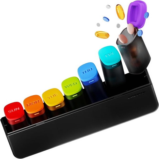 [BRSRA2QDAAHGK2DA] Weekly Pill Organizer 1 Time a Day - Travel Pill Box 7 Days, Large Medicine Pill Case Container for Daily Medication Vitamin Supplement Fish Oil, Portable Week Pills Organizers Holder Dispenser, Black