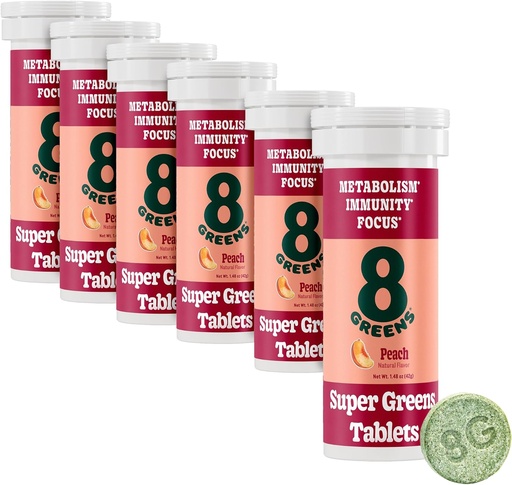 [BRSRMYY7BEMAODIY] 8Greens Supergreens Tablets . Super Greens Powder Superfood, Metabolism Immunity & Focus, Daily Greens Effervescent Tablets, Organic: Aloe Vera, Spirulina, Chlorella, Peach, Tube 60 Servings.