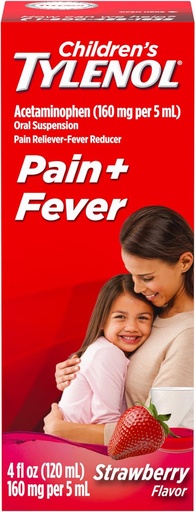 [BRSWECTRDEDQKCLU] Children's Tylenol Oral Suspension Medicine, Kids' Liquid medicine Pain Reliever & Fever Reducer for Cold + Flu Symptoms, Aspirin-, Ibuprofen- & Alcohol- Free, Strawberry, 4 fl. oz