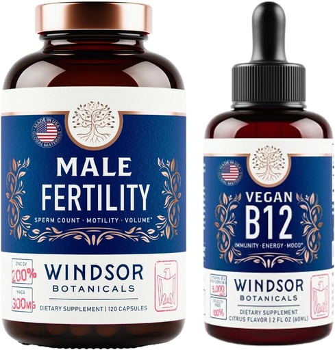 [BRSROCY7PIMQGC3U] WINDSOR BOTANICALS Vegan Vitamin B12 and Male Fertility Supplement with Maca Root - Energy and Fertility Bundle
