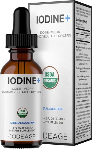 [BRSWGBQYBABBGEY4] Codeage USDA Certified Organic Iodine Drops - 250 Mcg Por Serving - 1+ Year Supply - Liquid Iodide Supplement - Pure, Clear Iodine - Vegan Potassium Iodine Liquid Drop - 2 fl oz