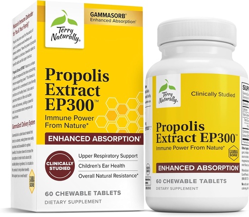 [BRSRMZAOCV5R6C32] Terry Естествено Propolis Extract EP300 - Горна респираторна и имунна система Поддръжка Допълнение - Не-GMO с Bee Propolis Extract - добавка за деца и възрастни - 60 дъвчащи таблетки