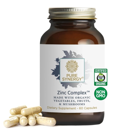[BRSWYBAZCUBROF3O] PURE SYNERGY Zinc Complex | Immune Support Supplement | Natural, Vegan Zinc Complex with Vitamin C and Organic Whole Foods | for Immune, Brain, and Skin Health (60 Capsules)