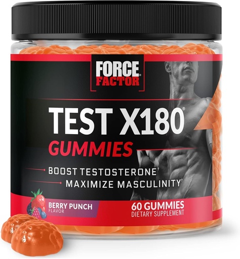 [BRSW2BLYCF6R4EYU] 强制因子测试 X180 Gummys Testosterone 男用Tongkat Ali, Horny Goat Weed, Tribulus Terrestris, Fenugreek, & Black Maca, 补充男用, Berry Punch, 60 Gummys, 1-Pack