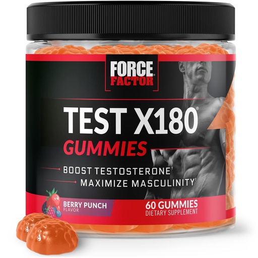 [BRSW2BLYCF6R4EYU] Force Factor Test X180 Gummies Testosterone Booster for Men with Tongkat Ali, Horny Goat Weed, Tribulus Terrestris, Fenugreek, & Black Maca, Testosterone Supplement for Men, Berry Punch, 60 Gummies