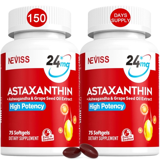 [BRSRMZ3YPMIQYCLK] Astaxanthin Supplements 24mg, 5 Month Supply - Coconut MCT Oil, Fresh Microalgae Source w/Grape Seed Oil, Ashwagandha - Antioxidants for Healthy Skin, Eyes, Aging - Non-GMO & Gluten Free, 150 Softgels