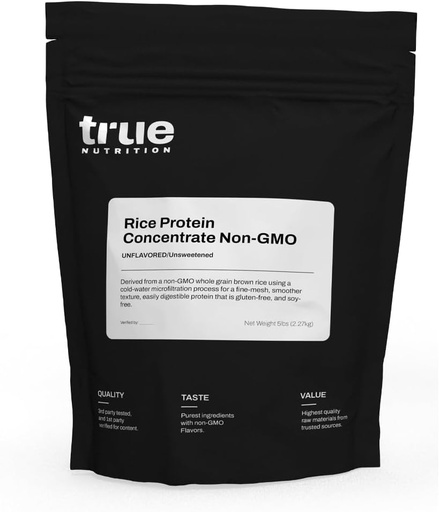 [BRSROFILBF6AACAZ] True Nutrition - Concentrado de proteína de arroz - Microfiltração de água fria, sem glúten, sem soja, livre de leite, sem OGM de proteína em pó - sem sabor - 5LB