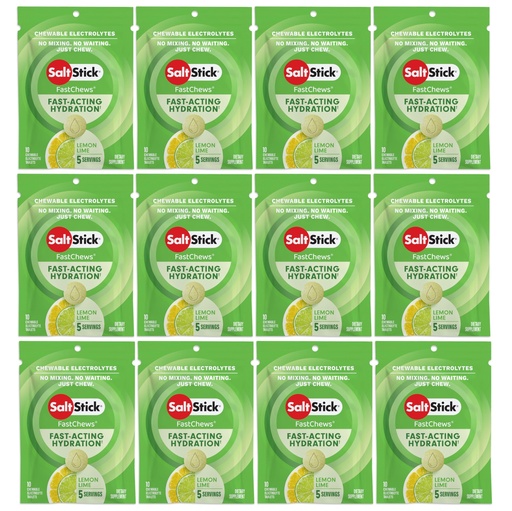 [BRSWKZINCB7GAYLA] SaltStick Electrolyte FastChews Chewable Tablets, Lemon Lime, 120 count, 12 packets of 10 tablets each