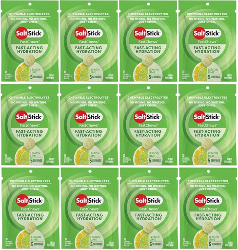 [BRSWKZINCB7GAYLA] SaltStick Electrolyte FastChews Chewable Tablets, Lemon Lime, 120 count, 12 packets of 10 tablets each