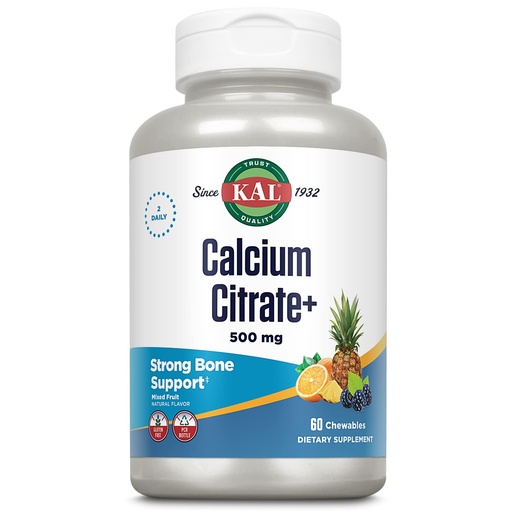[BRSWIYQLA56RADYV] KAL Calcium Citrate Supplement 500mg for Women & Men - Calcium Citrate Chews with Vitamin D3 and Magnesium, 500 mg Tablets, Mineral Support for Bone Health, Gluten Free - 60 Chewables