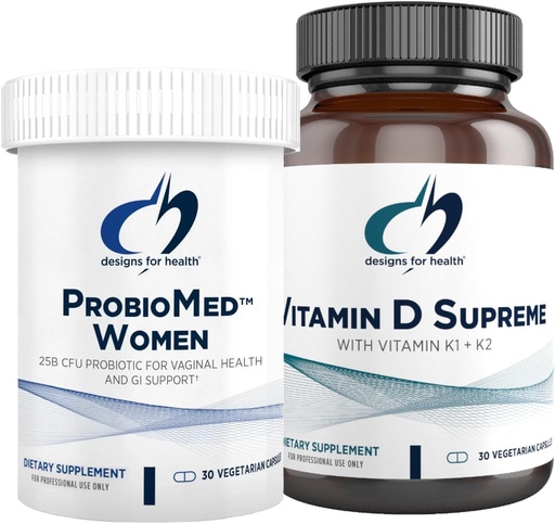 [BRSROGA2DJ6BMF3U] Designs for Health Vitamin D & Women's Probiotic Bundle - ProbioMed Women (30 Capsules) Gut Health & Vaginal Probiotic with Vitamin D Supreme (30 Capsules) with Vitamin K2 for Immune & Bone Health