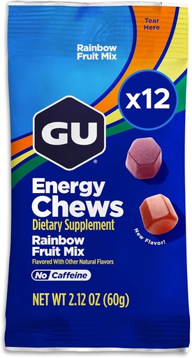 [BRSRABLYAAFR6E3B] GU Energy Chews, Rainbow Mix Energy Gummies with Electrolytes, Dairy-Free, On-The-Go Energy for Any Workout, 12 Bags (24 Servings Total)