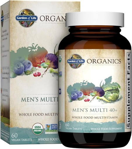 [BRSWIGL4BUGBQCL2] Jardín de la Vida Orgánicas Alimento completo Multivitamínico para Hombres 40+, 60 Tabletas, Hombres veganos Multi para la Salud, Bien-Being Certified Organic Whole Food Vitamins, Minerales para Hombres Más de 40, Mens Vitaminas