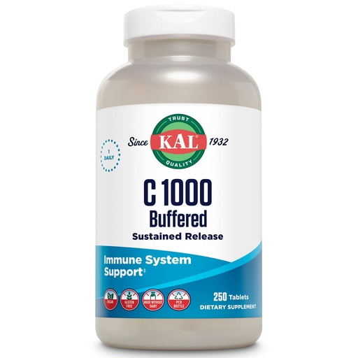 [BRSWIYT3OMAQEFD6] KAL C 1000 Buffered, Sustained Release Vitamin C 1000mg - Immune Support Supplement for Women and Men - Buffered Vitamin C Tablets with Calcium Ascorbate - Vegan, Gluten Free - 250 Tablets