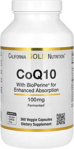 [BRSWYYIYOAIR43DH] CoQ10 100 mg, Coenzyme Q10 Ubiquinone USP with Bioperine Black Pepper for Enhanced Absorption, Supports Mitochondrial Function*, 360 Veggie Capsules