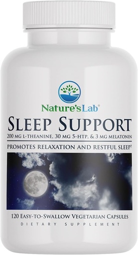 [BRSWYA33CQMQGAA7] Nature's Lab Sleep Support Dietary Supplement - Contains L-Theanine, 5-HTP & Melatonin - 120 Capsules (120 Day Supply)