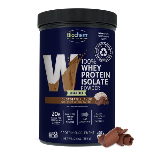 [BRSWIEYKC4MQOG3G] Biochem 100% Whey Sugar-Free Chocolate 20g, 12.5oz, Certified Vegetarian, Gluten Free, Non-GMO Tested, Keto Friendly, Grass-Fed