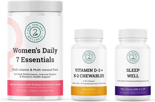 [BRSROEI5AB7QYHL7] Women's Daily 7 Essentials, Vitamin D3 + K2 Chewables & Sleep Well Bundle