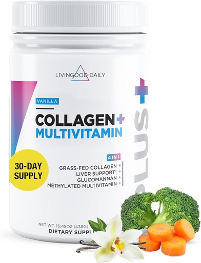 [BRSRMZL3OINQADQZ] Livingood Daily Collagen Powder for Women and Men, Vanilla, Grass Fed Protein, Hydrolyzed Collagen Peptides with Vitamin C & Multi Vitamins for Hair, Skin, Nail & Gut Health, Gluten Free, 30 Servings