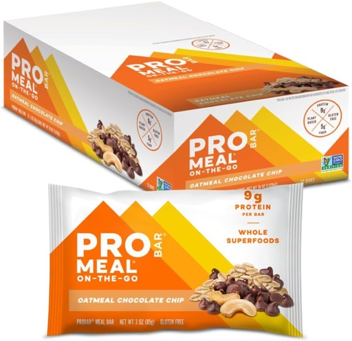 [BRSWECQ7PJ7GGGT3] PROBAR - MEAL Bar, Oatmeal Chocolate Chip, Non-GMO, Gluten-Free, Healthy, Plant-Based, whole-Food Ingredients, Natural Energy (12 count)
