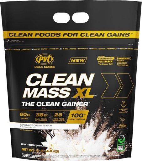 [BRSROATQDIIRUCT3] PVL Gold Series - Clean Mass XL - The Clean Muscle Mass Gainer - 10 LB - Vanilla Ice Cream