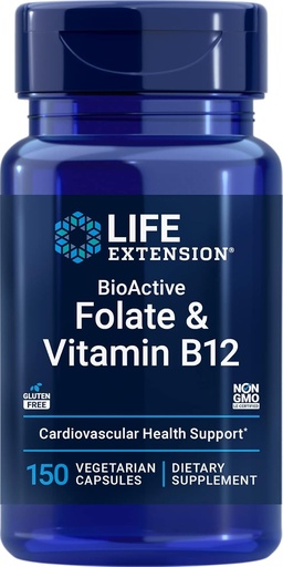 [BRSRM2Y6AEBR6E3X] Life Extension BioActive Folate & Vitamin B12, 150 Vegetariánské kapsle - Non GMO, gluten zdarma dodatek