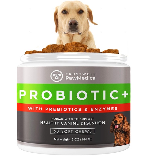 [BRSWYAY5CB7BE3A4] PawMedica Dog Probiotics Chews with Digestive Enzymes, 60 Count | Prebiotic & Probiotic Blend That Helps Support Gut Health, Made in USA
