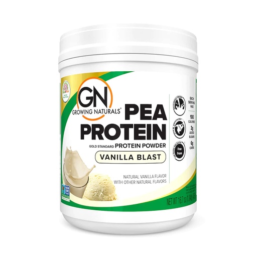 [BRSWIZI5CQDRY3IV] Growing Naturals Raw Pea Protein Powder, Vegan Plant Based Protein, BCAA, Low-Carb, Low-Sugar, Vanilla Blast, 1 Pound (Pack of 1)