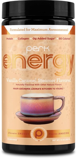 [BRSRA2TYCN6GG23L] Perk Energy Original Vanilla Caramel Steamer Flavored Drink Powder (20 Servings) - Gluten-Free, Peanut-Free