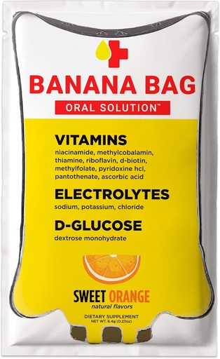[BRSRMEIYBZ6WGF3X] Banana Bag Oral Solution Recovery Packets – Sweet Orange 5pk | A Refreshing Blend of Electrolytes, Vitamin C, and B-Complex for Hydration and Energy. Convenient, Easy-to-Mix, and Perfect for Any Lifestyle.