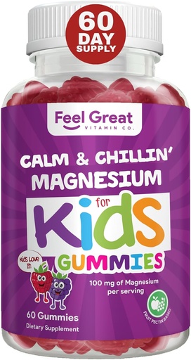 [BRSRAEAOCMHAIYD3] הרגישו ילדים גדולים Calm Magnesium Gummies - תוסף מגנזיום לילדים - Magnesium Citrate Gummies - 60 Count Count