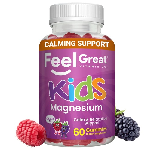 [BRSRAEAOCMHAIYD3] Feel Great Kids Calm Magnesium Gummies - Magnesium Supplement for Children - Magnesium Citrate Gummies - 60 Count