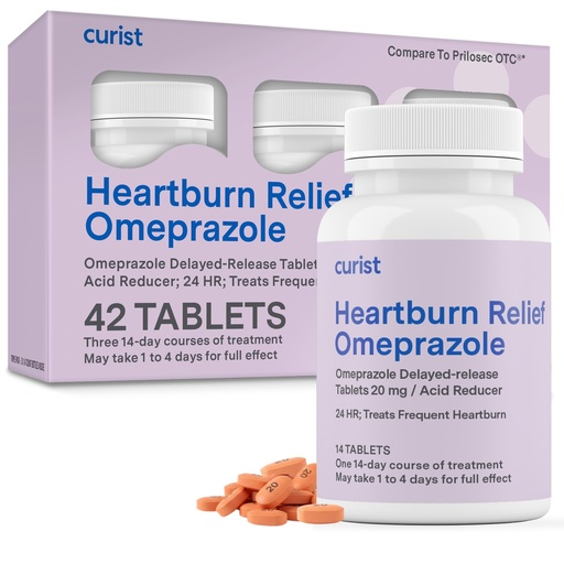 [BRSW2CQKOUPW2CT2] Curist Omeprazole 20mg Tablets - 42 Count Delayed-Release Tablets - Acid Reflux Medicine for Heartburn Relief