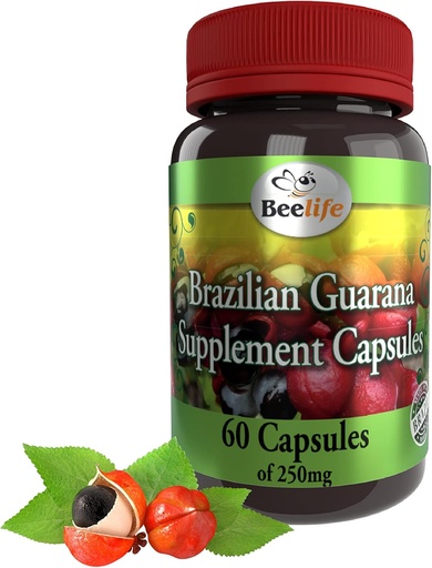 [BRSWIFTYAJ5GA3T2] Capsules de Guarana Brésilienne Beelife - Suppléments naturels de caféine du Brésil - Énergie et Focus Mental, Soutien musculaire - Gluten zéro, Pas d'entraînement pré sucre pour les hommes et les femmes - 250mg 60 Caps