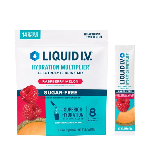 [BRSROGQHOQPGCCA7] Liquid I.V.® Hydration Multiplier Sugar-Free - Raspberry Melon | Electrolyte Powder Drink Mix | 1 Pack (14 Servings)