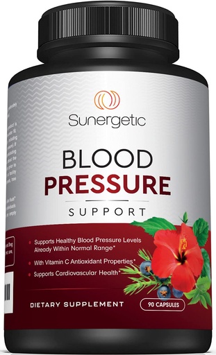 [BRSW2ZYZC4BBADLL] Sunergetic Premium Blood Pressure Support Supplement for Cardiovascular & Heart Health with Garlic, Hawthorn & Hibiscus (90 Capsules)