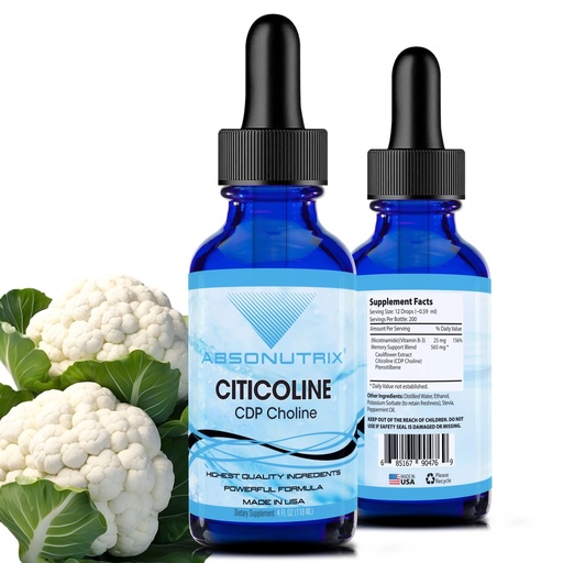 [BRSRAGDYBZ5WECDL] Citicoline 590 mg, 4 Oz Bottle, 200 Servings, Made in USA, Quick Absorption, Quality Potent Ingredients, Non-GMO, GMP Certified, Cruelty-Free Products