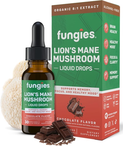 [BRSRABT3PMJWGYA4] Fungies Lion's Mane Mushroom Liquid Drops, Chocolate - Lions Mane özü ilə Tincture, Focus, Memory & Sağlam Mood - Mushroom Kompleksi üçün kateqoriya - 30 Mushroom Kompleksi
