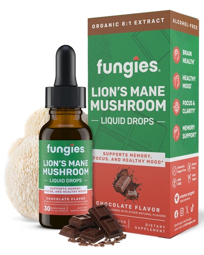 [BRSRABT3PMJWGYA4] Fungies Lion's Mane Mushroom Liquid Drops, Chocolate - Tincture with Lions Mane Extract Supports Brain Fog, Focus, Memory & Healthy Mood - Mushroom Complex Supplement for Adults - 30 Servings