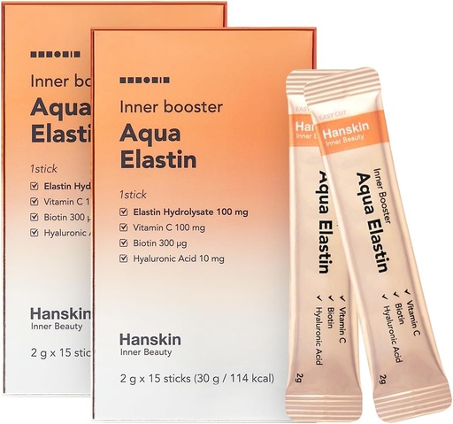 [BRSRAZYZB4GRMH3Z] Hanskin Aqua Elastin Hyaluronic Acid Powder Packets for Hair, Skin, Wrinkles & Nails | Biotin, Vitamin C, Hyaluronic Acid | Nutritional Supplement for Healthy Skin, 2g x 30 Individual Sticks