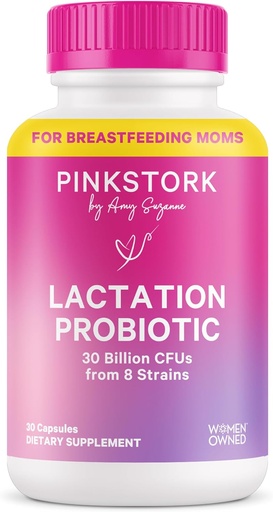 [BRSWYEIDOQMWCGTB] Pink Stork Lactation Probiotic - 30 Milk CFUs Multi Strain Postnatal Progories for Breasting Women - Dust Milk & Gut Health, Postpartum Essentials, 30 Capsules
