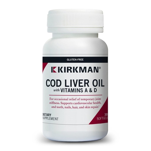 [BRSWIATRA4IWCH34] Kirkman - Cod Liver Oil with Vitamin A & D - 300 Softgels - Essential Fatty Acids - Supports Foundational Health - Hypoallergenic