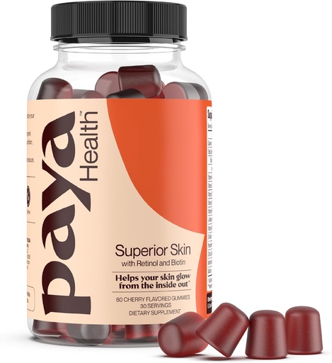 [BRSRMCT6AQCROH35] Skin Retinol and Biotin Gummies for Clear, Smooth Skin, Healthy Hair & Nails | Supplement with Zinc, Vitamins A, E and C | Non-GMO, Gluten-Free, Cherry Flavor, 60 Count