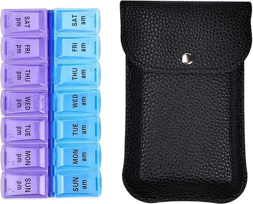 [BRSRMZYFOQFR6YDG] VOFOON Travel Pill Organizer 2 Times a Day, Large AM PM Pill Organizer 7 Day, PU Leather Daily Pill Box Case, Weekly Pill Medicine Organizer for Vitamins Medicine Fish Oils Supplements (L Size)