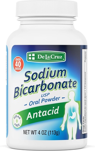 [BRSWKH37AAGGK237] De La Cruz Pure Sodium Bicarbonate - USP Grade Bicarbonate of Soda – 100% Pure Baking Soda – Aluminum Free Antacid Powder for Heartburn & Indigestion - Packed in USA, 4 OZ.