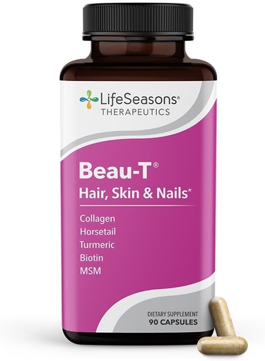 [BRSWIEICCQOQYAI3] LifeSeasons Beau- T - Hair, Nail & Skincare Supplement - Promotes Egészséges haj és Körömnövekedés - Support Clear Skin & Fights Acne - Körömerősítő - Tarts Biotin Collagen Turmeric - 90 kapszula