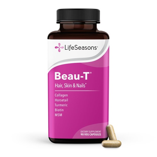 [BRSWIEICCQOQYAI3] LifeSeasons Beau-T - Hair, Nail & Skincare Supplement - Promotes Healthy Hair and Nail Growth - Support Clear Skin & Fights Acne - Nail Strengthener - Contains Biotin Collagen Turmeric - 90 Capsules