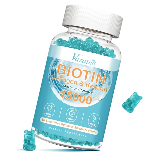 [BRSROYAHOUCROA3H] Biotin with Collagen Gummies, Hair Skin and Nails Vitamins Gummies for Hair Growth, Glowing Skin & Strong Nails - Blueberry Flavor, Sugar Free, 60 Count